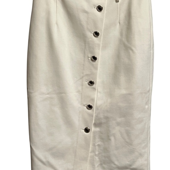 White House Black Market white Ivory Button-Front Skirt - Picture 4 of 16